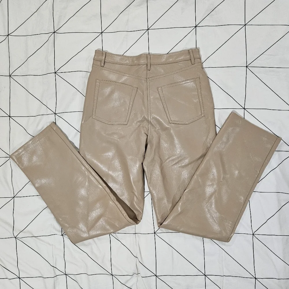 Aritzia Wilfred Melina High-Rise Vegan Leather Pants Light Brown Size 10 - Picture 5 of 10